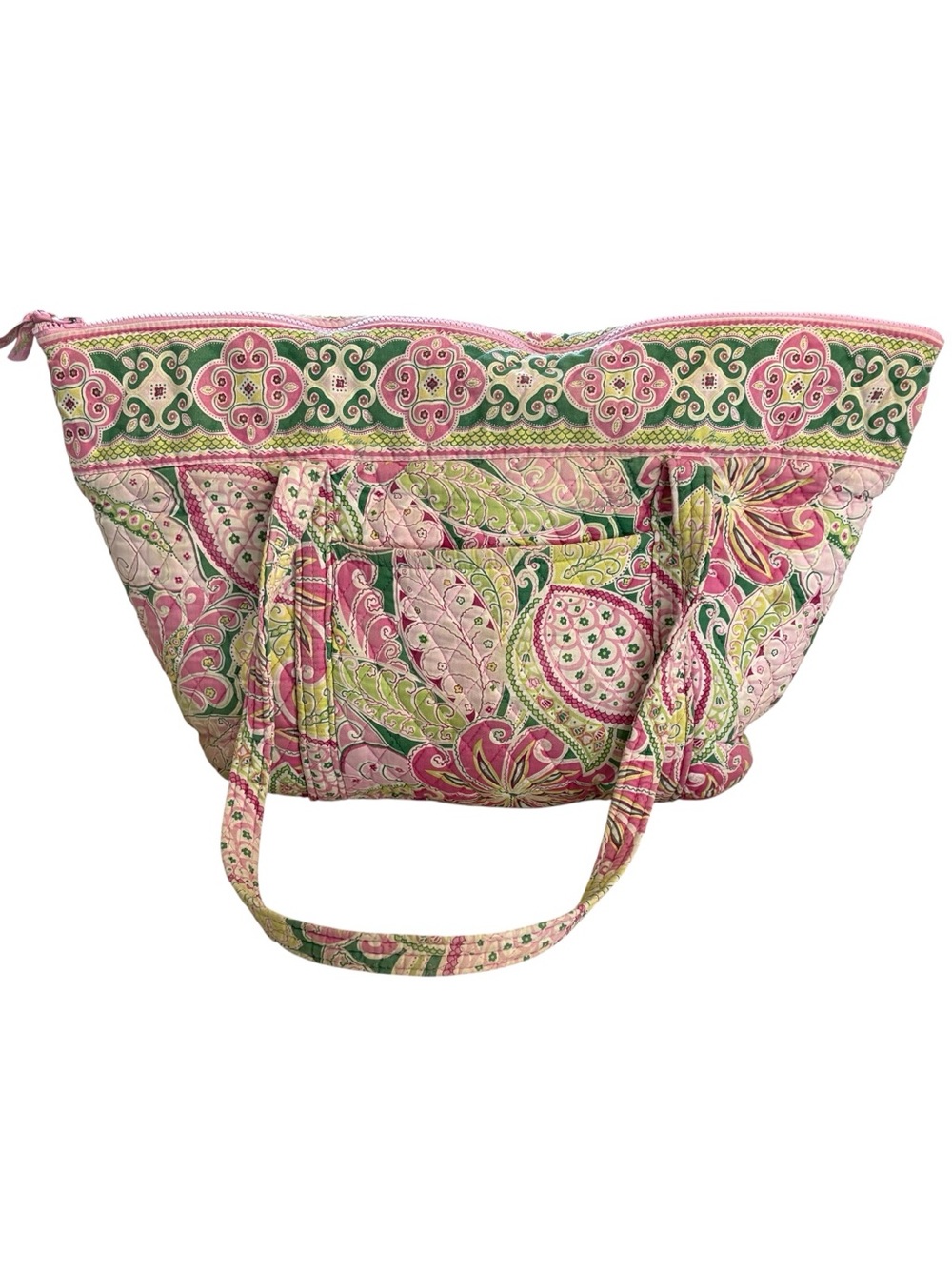 classic quilted Vera Bradley tote bag in the retired "Pinwheel Pink" pattern